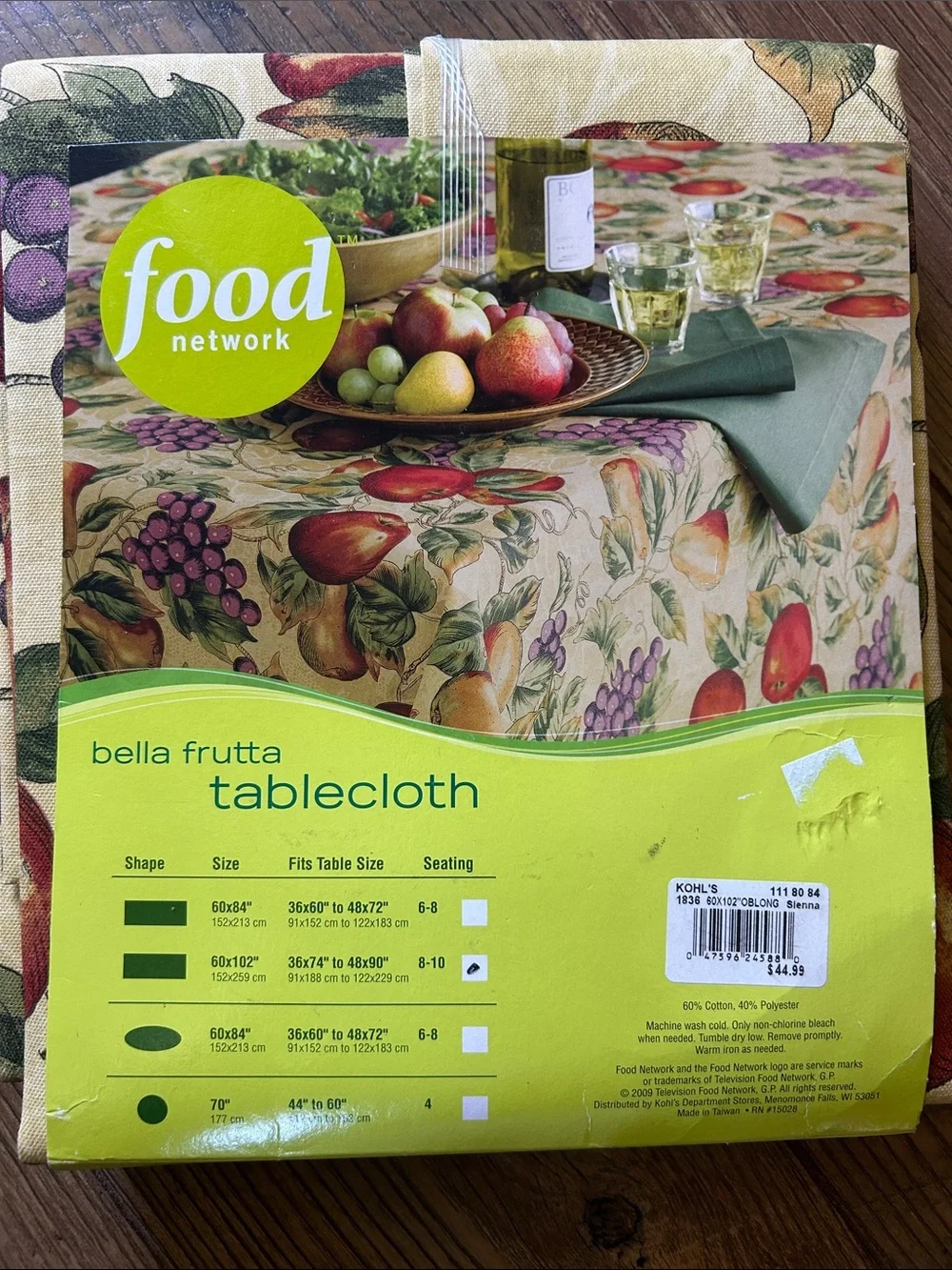 Food Network Bella Frutta Tablecloth — Cream with Red, Green, Purple Accents